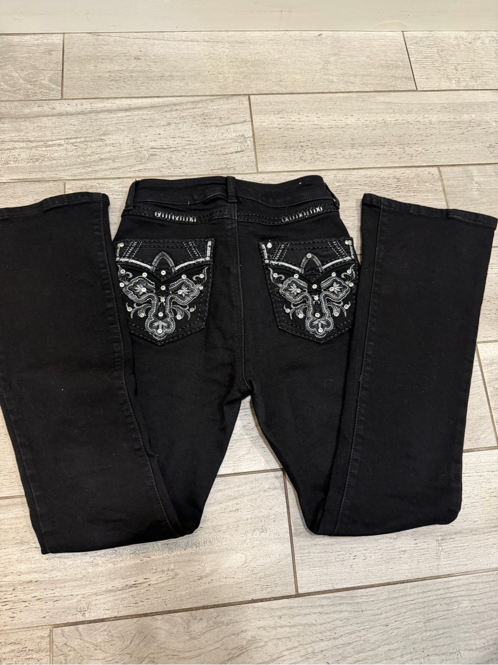 TOP Moda Black Boot Cut Jeans with Embroidered Back Pockets